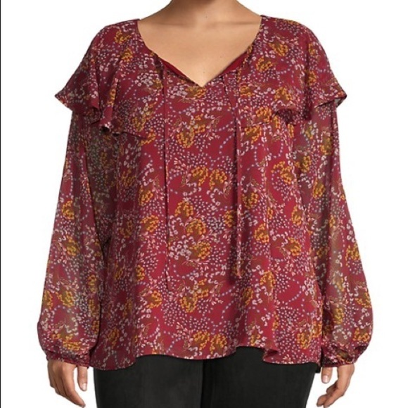 NWOT Bobeau Plus Darla Chiffon Blouse 2X - Picture 1 of 14